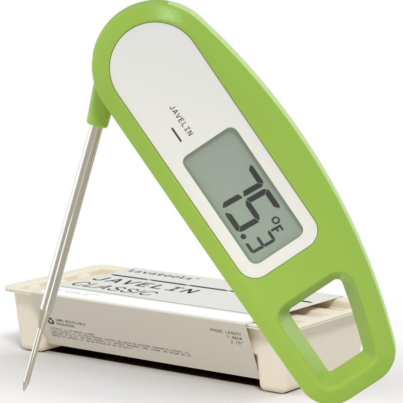 Lavatools JavelinÂ® Ultra-Fast 3-Second Digital Instant Read Meat Thermometer for Grill and Cooking, 2.75" Probe, Compact Foldable Design, Large Display, IP65 Water Resistant, NSF Certified â€“ Wasabi - Image 1